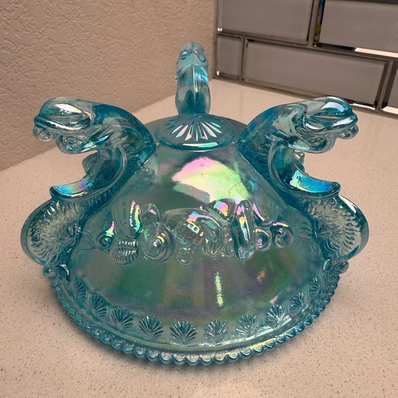 Vintage Westmoreland Argonaut Shell Brandywine Blue Opalescent Candy Dish - Picture 11 of 13